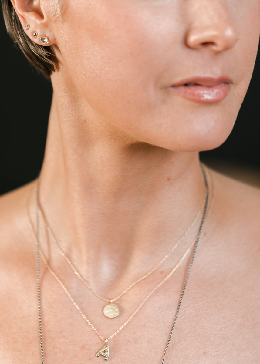 Alphabet Necklace 2.0 on 14ky Gold Chain - 22ky, 18ky, Oxidized Silver + VS Diamond