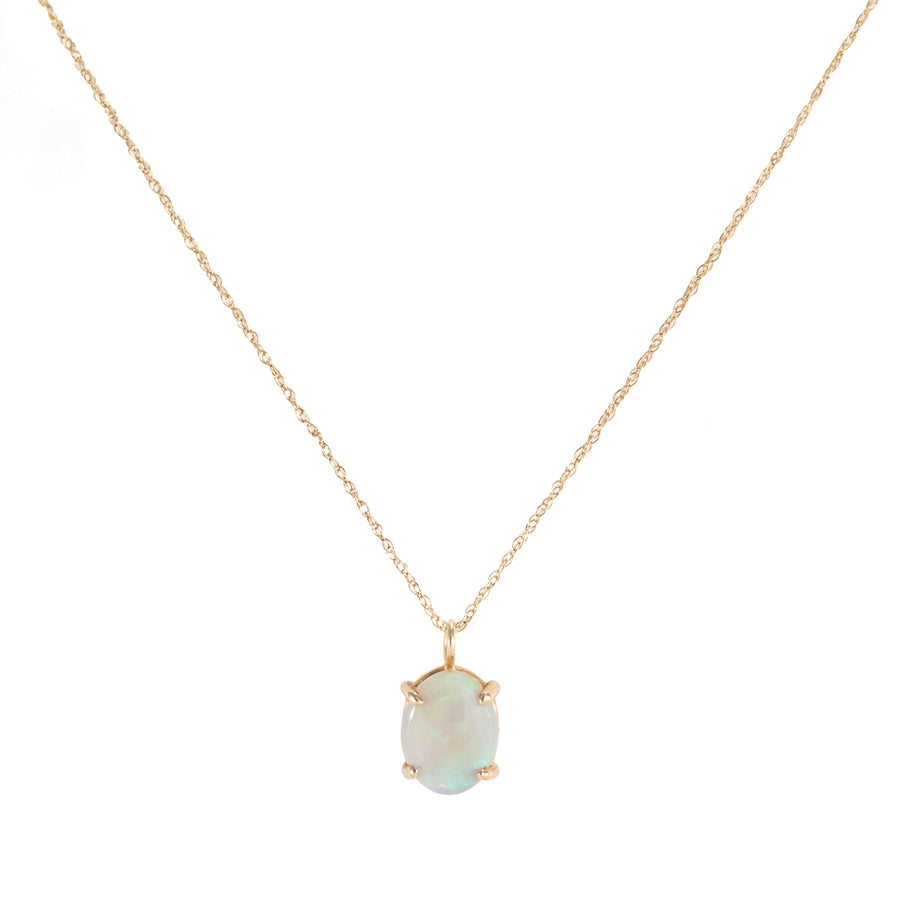 Pronged Oval Australian Opal Necklace - 14k Gold