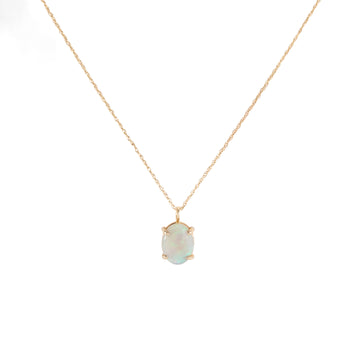 Pronged Oval Australian Opal Necklace - 14k Gold
