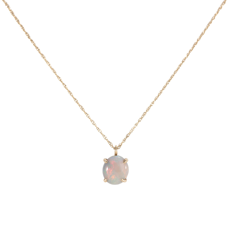 Pronged Oval Australian Opal Necklace - 14k Gold