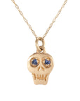 Charmed Skull Blue Sapphire Necklace - 14k Gold