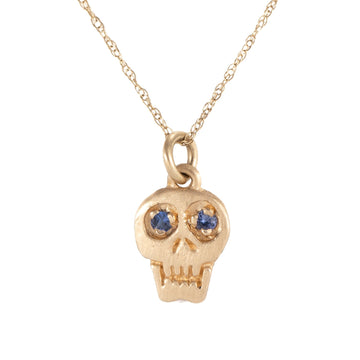 Charmed Skull Blue Sapphire Necklace - 14k Gold