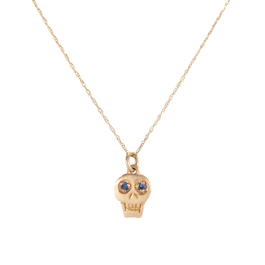 Charmed Skull Blue Sapphire Necklace - 14k Gold