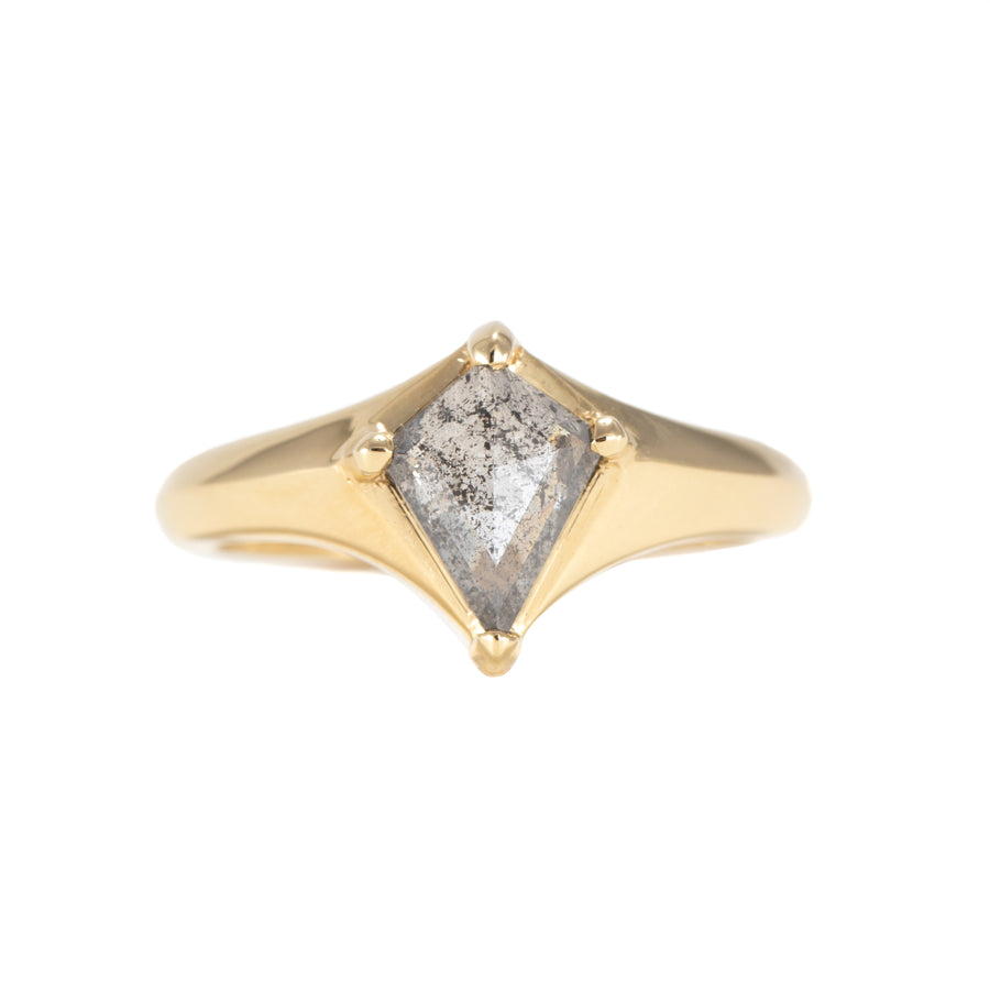 OOAK Dark Grey Kite Shaped Diamond Ring - 18k Gold