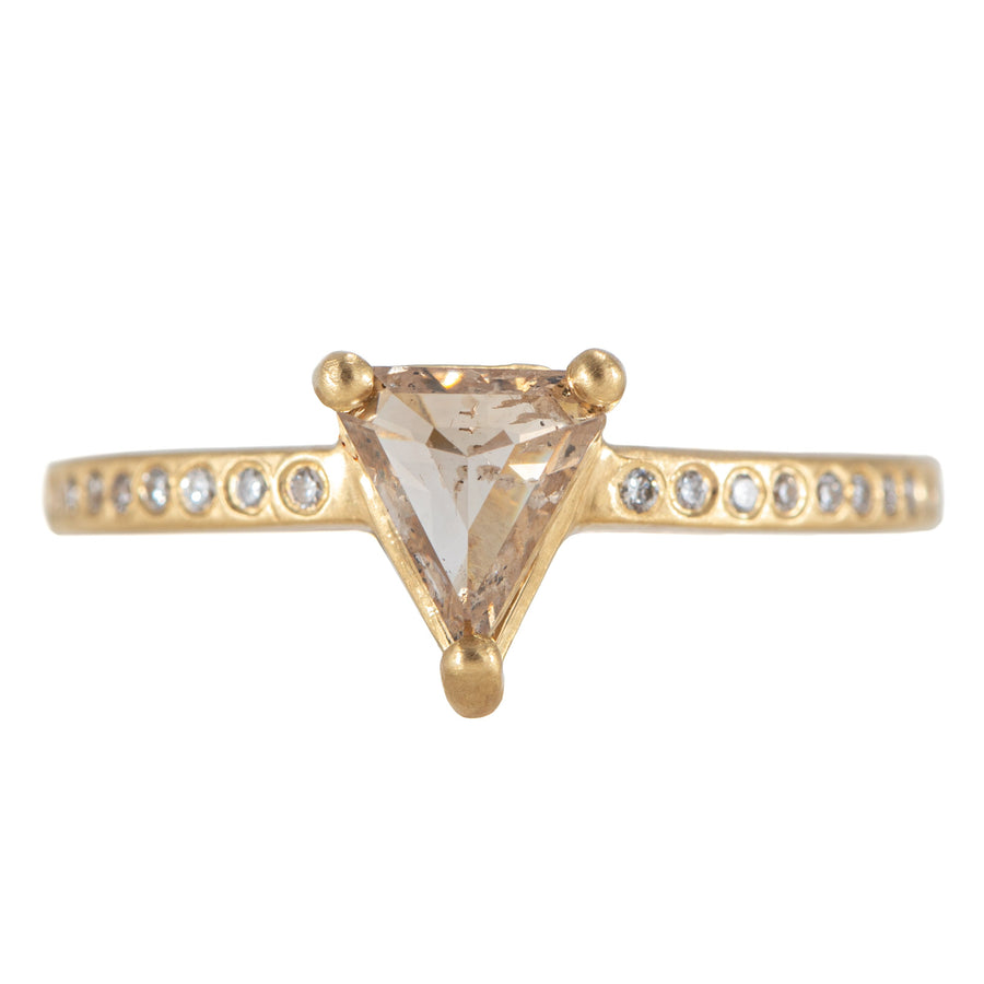 OOAK Champagne Trillion Shaped Diamond Ring - 18k Gold + Flush Set Diamond