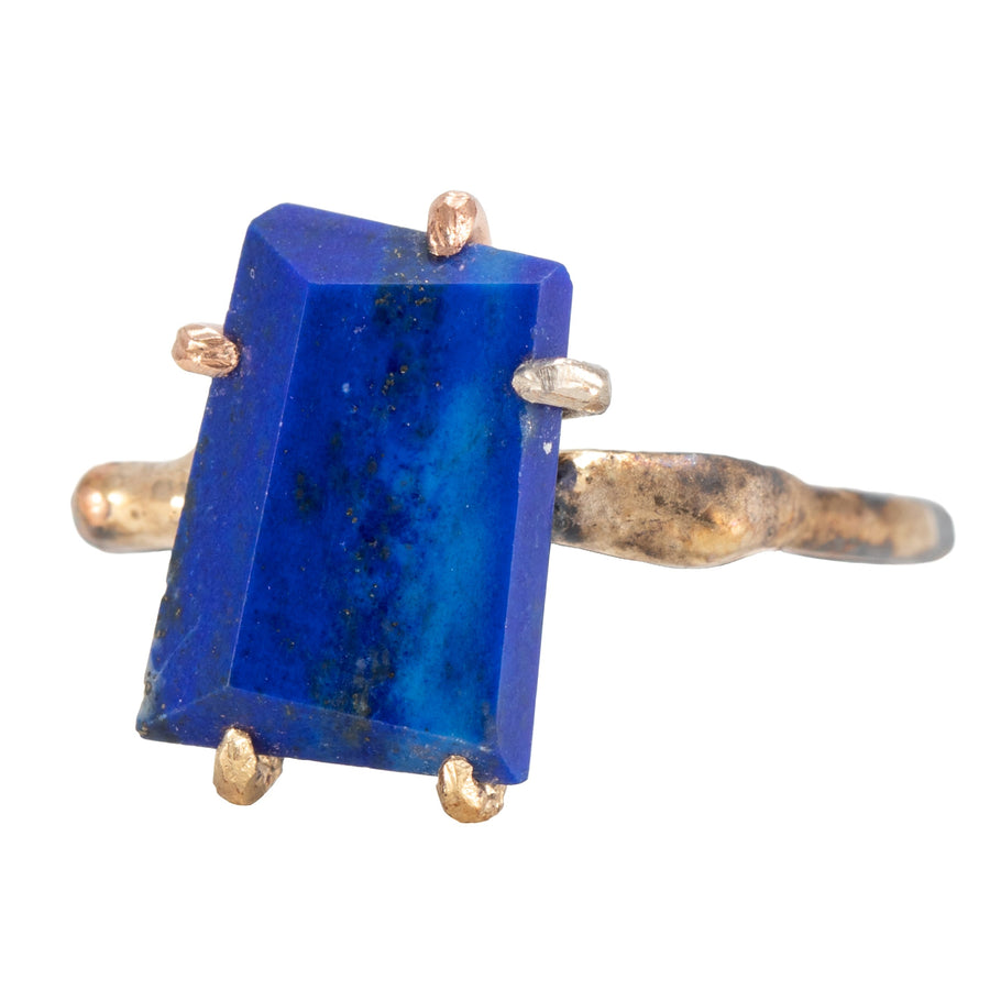 Lapis Medium Stone Ring - 18k/14k Gold + Oxidized Sterling Silver