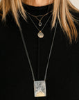 Oxidized Silver Petite Turning Aspen Charm Necklace - 18k/14k, Oxidized Silver + VS White Diamond