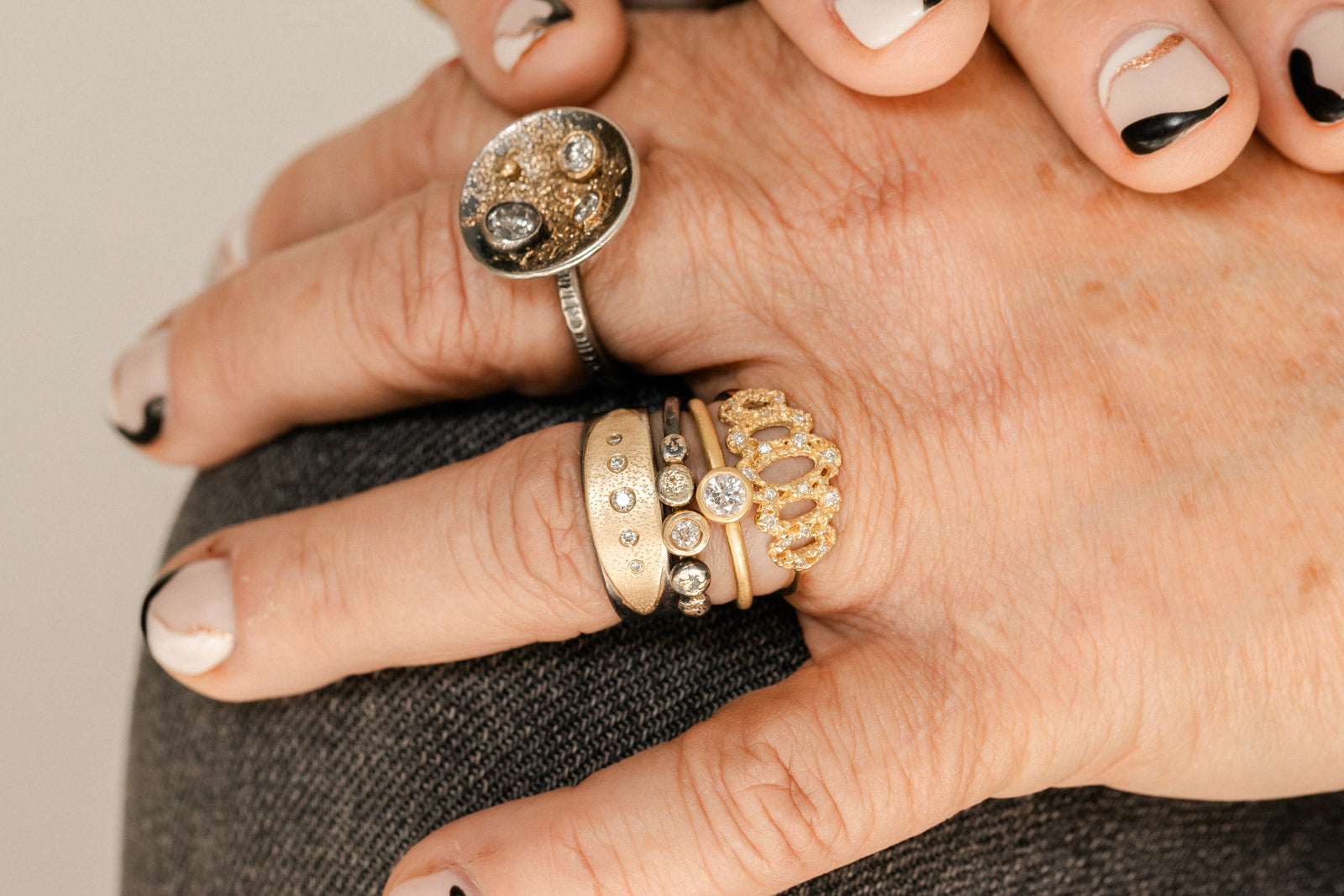 Delicate Scallop Ring - 14ky Gold + Daimonds