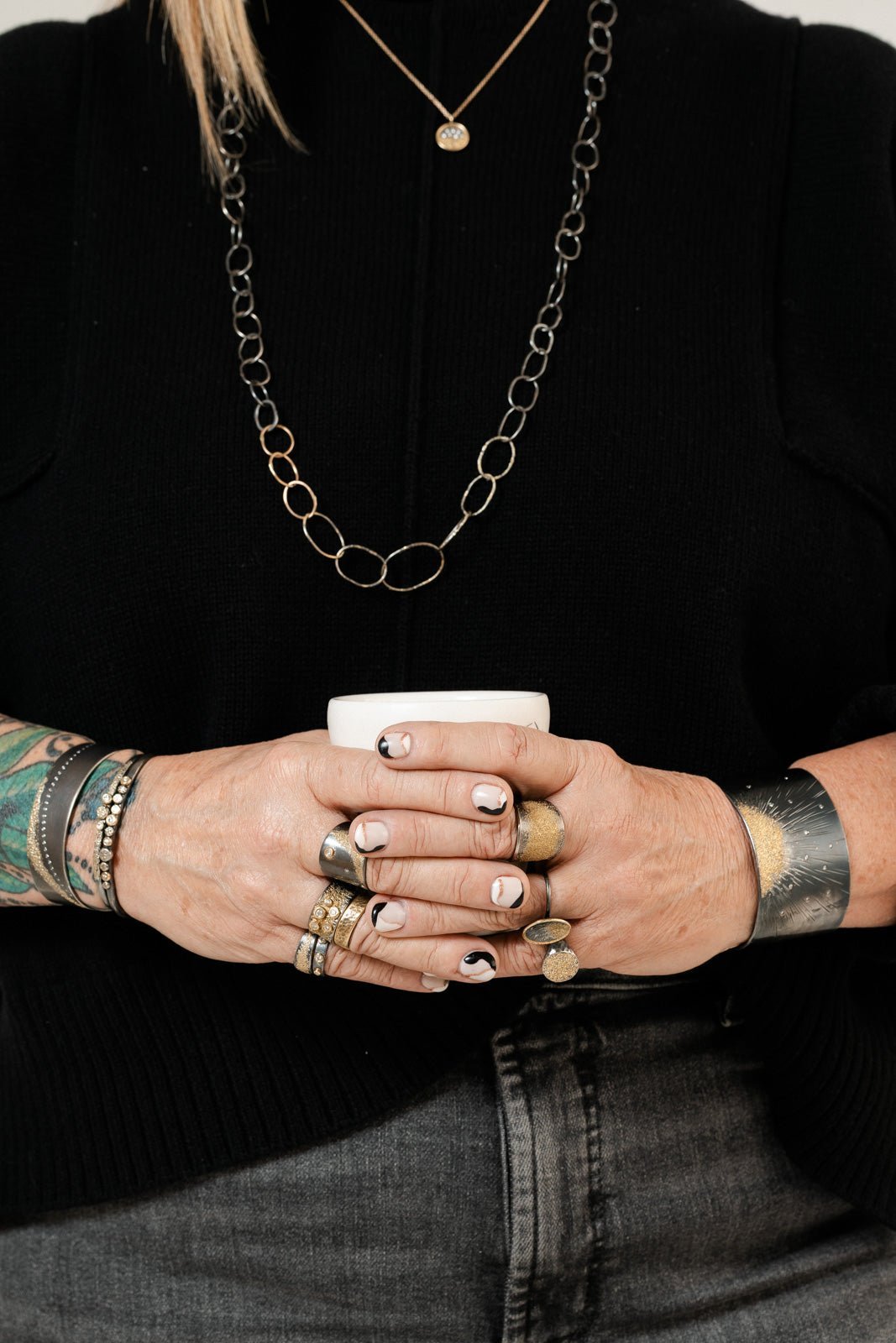 .75" Slice Diamond Cuff - 22k Gold, Oxidized Silver + Diamonds - KMJ Kate Maller Jewelry Jewelry - Bracelets