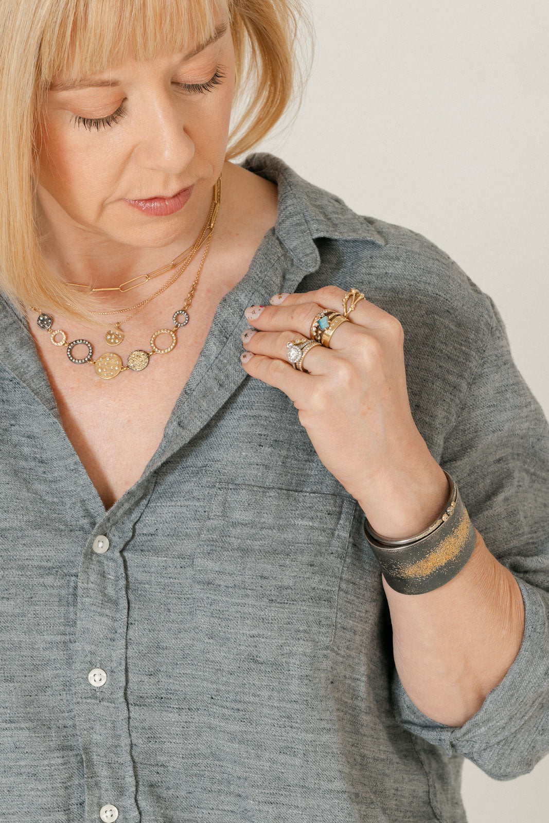 Scattered Diamond Statement Necklace - 22k/18k Gold, Oxidized Silver + VS Diamonds - KMJ Kate Maller Jewelry Jewelry - Necklaces