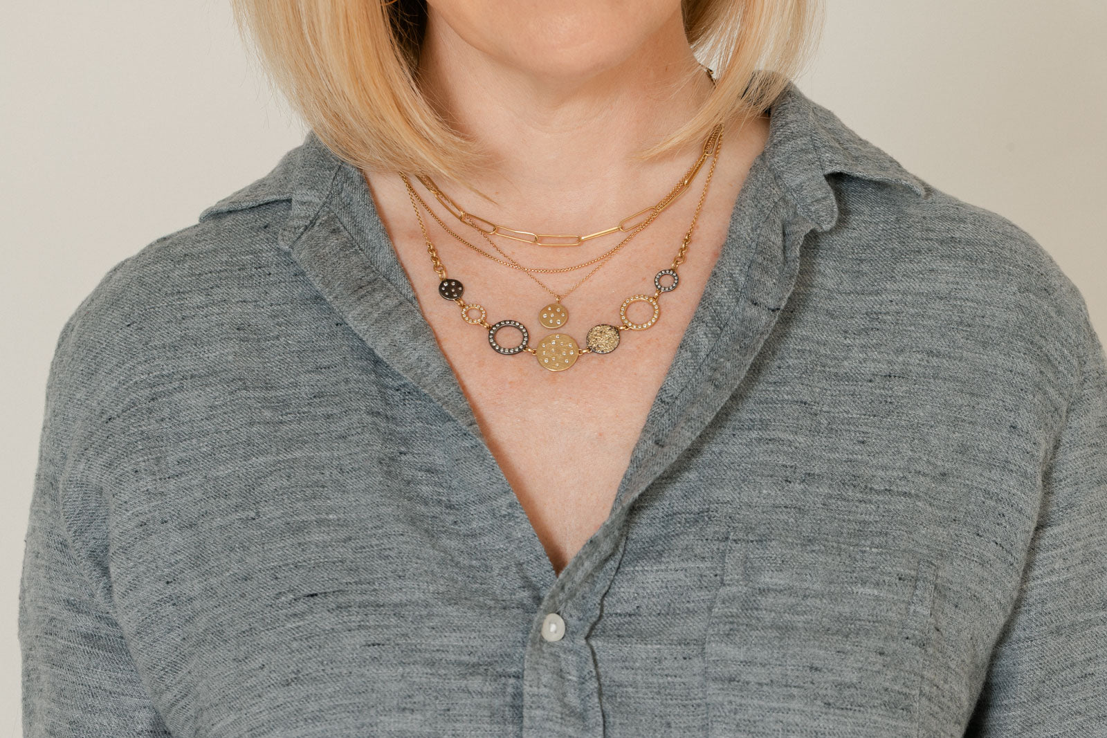 Scattered Diamond Statement Necklace - 22k/18k Gold, Oxidized Silver + VS Diamonds - KMJ Kate Maller Jewelry Jewelry - Necklaces