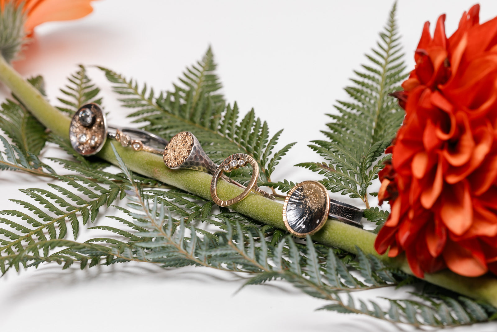 Turning Aspen Ring- 18ky Gold, 14kpw Gold, Oxidized Silver + Reclaimed Diamonds