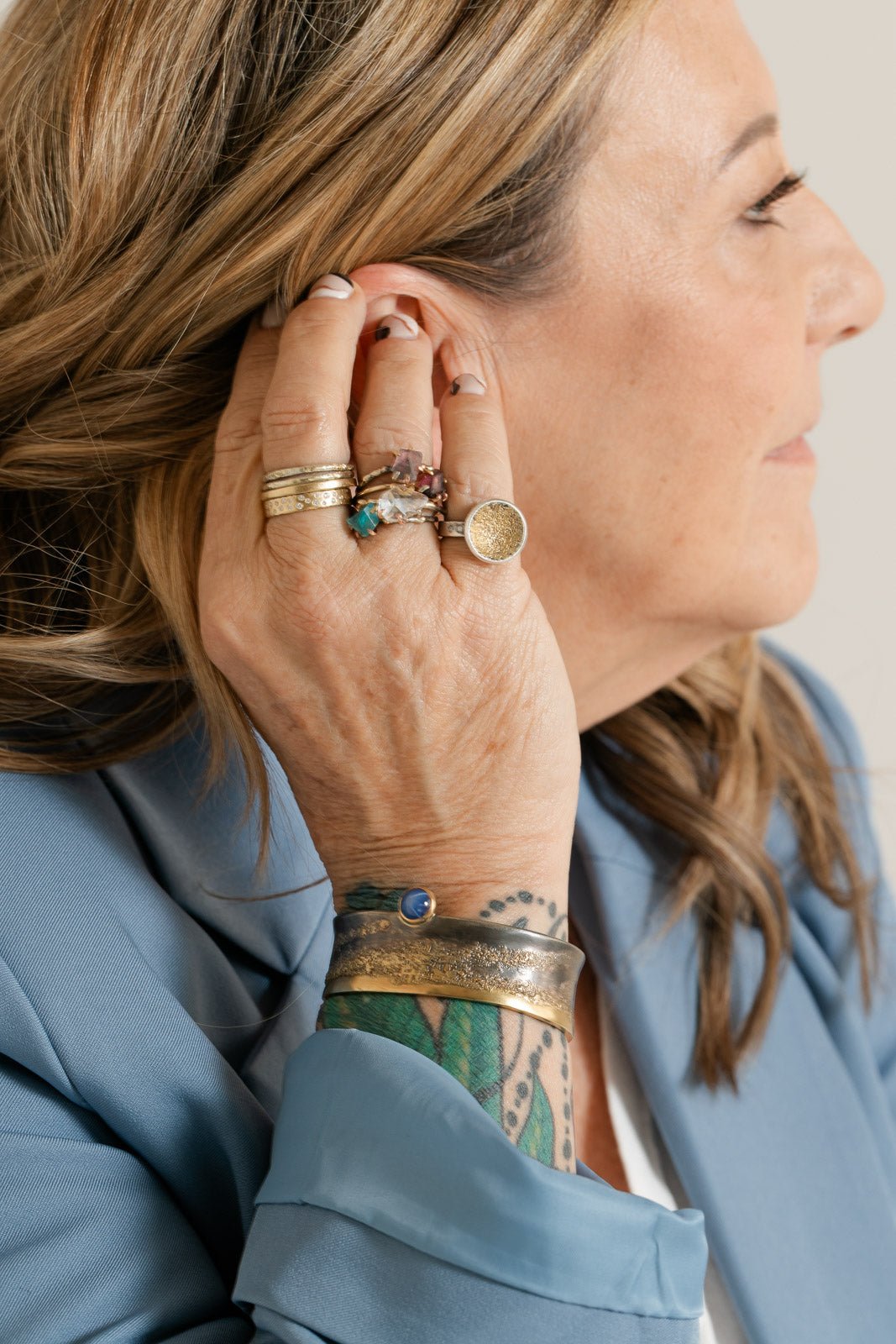 Radiance Fused Stackers - 18k Gold + Oxidized Argentium Silver - KMJ Kate Maller Jewelry Jewelry - Bridal