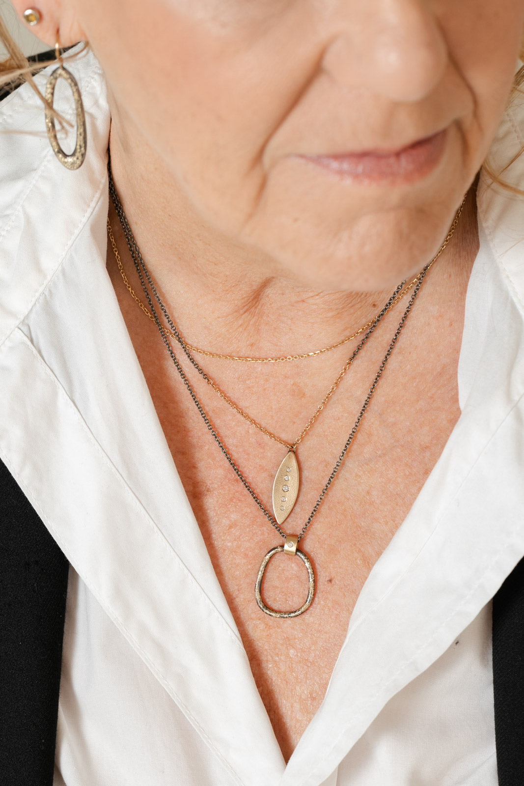 Dusted Carabiner Necklace - 22k/18k Gold, Oxidized Silver + VS