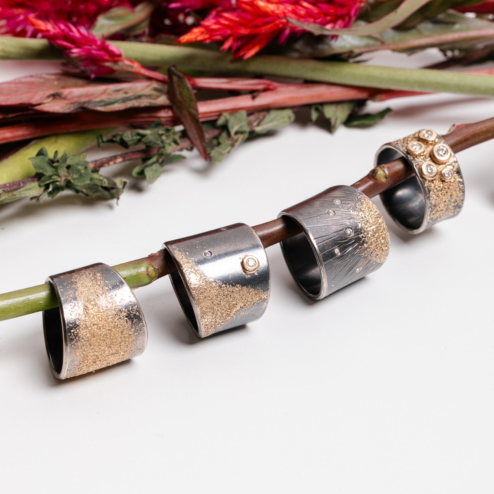 Night Sky Cigar Band - 22k/18k Gold, Oxidized Silver + VS White Diamonds