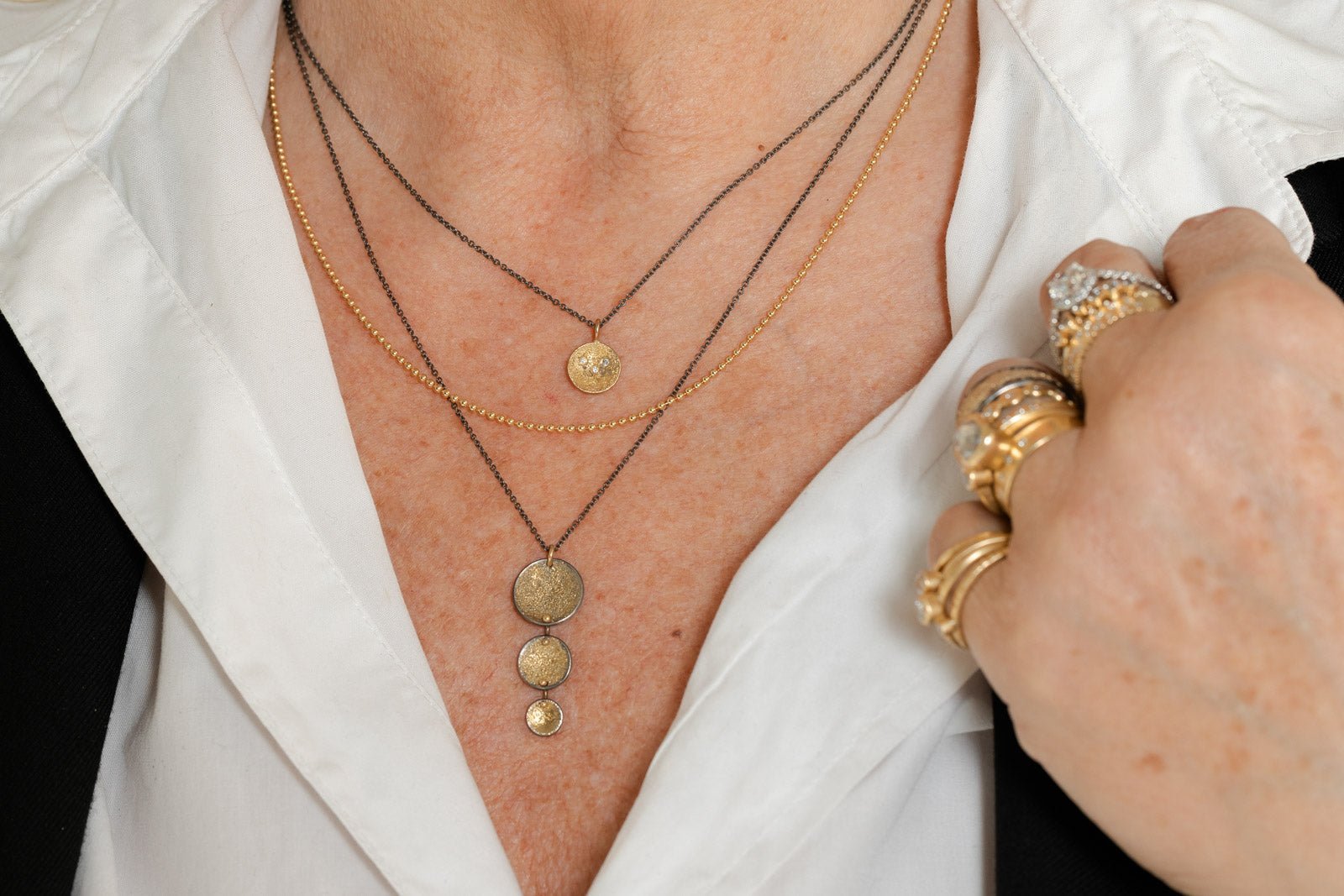 Blossom Drop Necklace - 22k/14k Gold + Oxidized Silver - KMJ Kate Maller Jewelry Jewelry - Necklaces