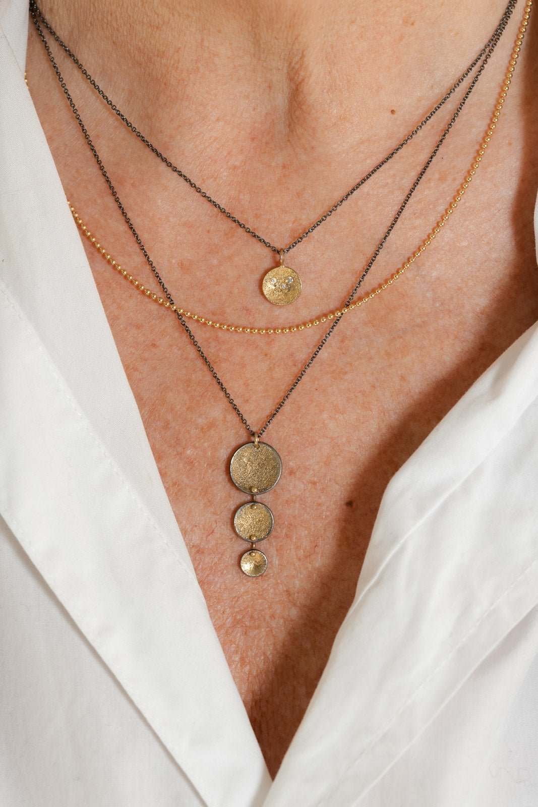 Blossom Drop Necklace - 22k/14k Gold + Oxidized Silver - KMJ Kate Maller Jewelry Jewelry - Necklaces
