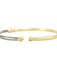 Timeless Hinged Bangle (18k Gold + Silver Half) - 18ky, Oxidized Silver + VS Diamonds