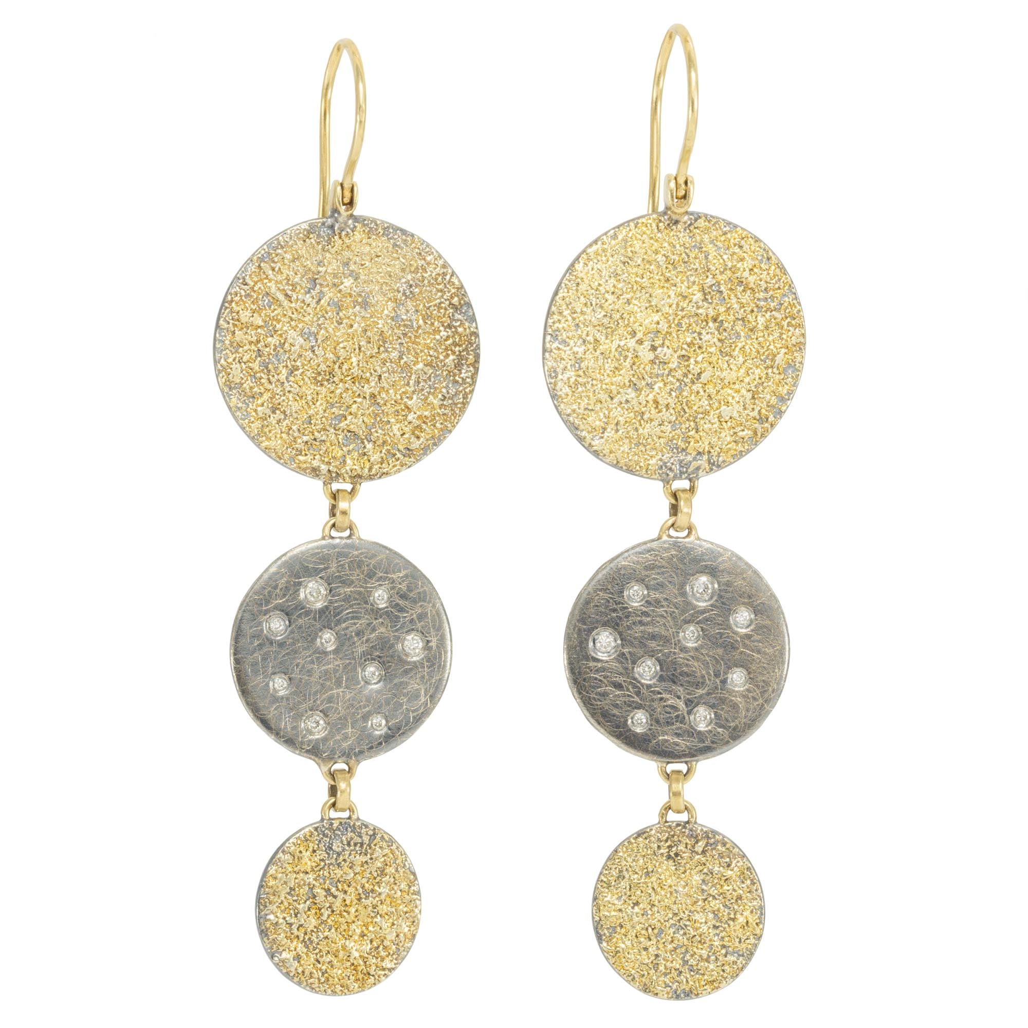 Dusted Scattered Diamond Drop Earrings - 22k/18ky Gold, Oxidized Silver + Diamonds - KMJ Kate Maller Jewelry Jewelry - Earrings
