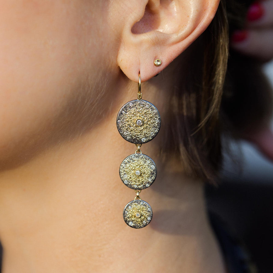 Starburst Earring Drops - 22ky, 18ky, Oxidized Silver + VS Diamonds