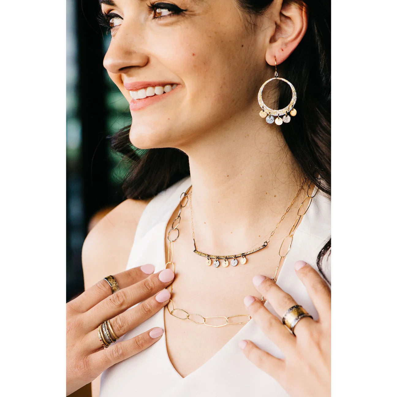 14k Breezy Chain Link Necklace - 14k Gold + Oxidized Silver