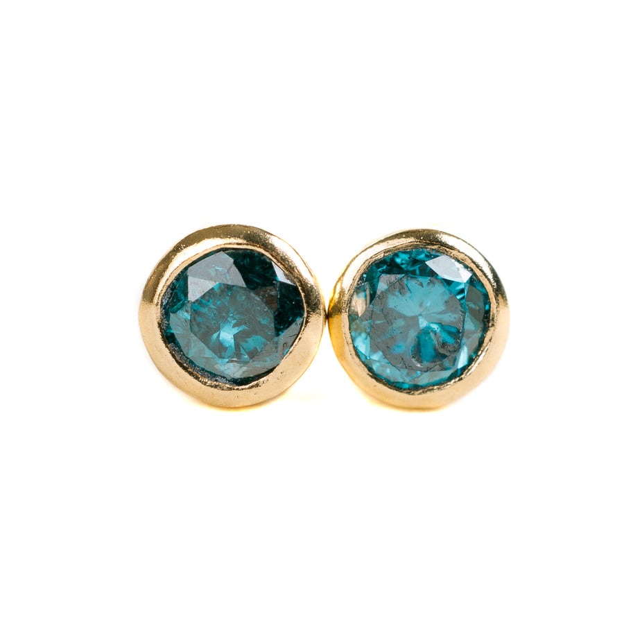 Diamond Stud Earrings - 18ky Gold + Colored Diamonds