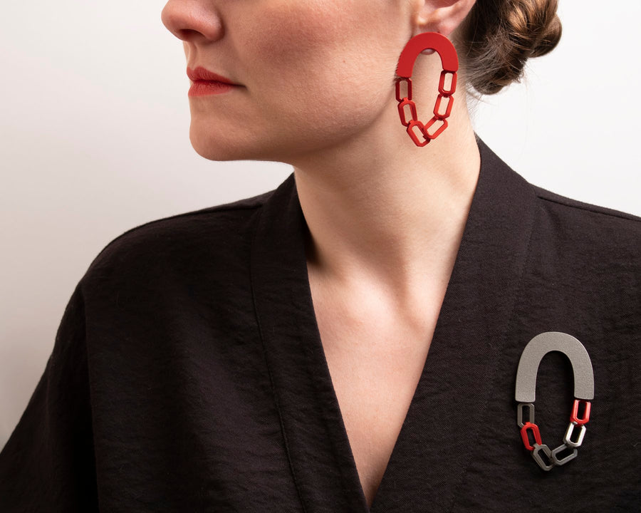Links with Links Earrings - Red