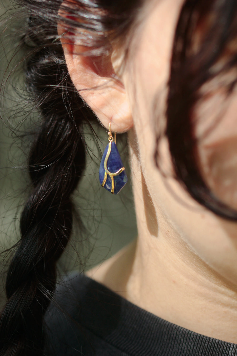 OOAK Butterfly Earrings - 18k Gold + Blue Sapphire