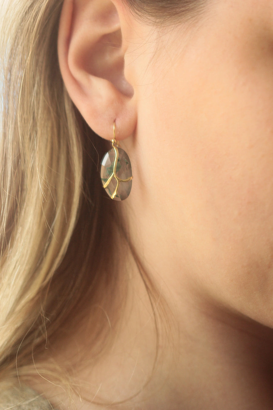 OOAK Butterfly Earrings - 18k Gold + Moss Agate