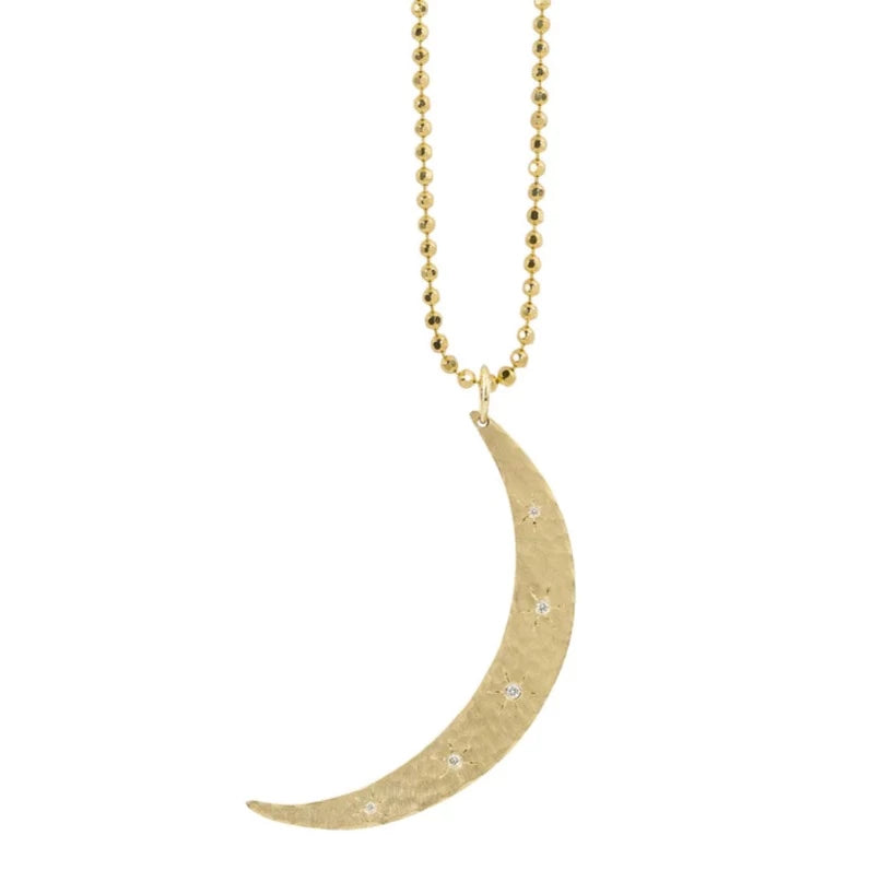 Mobi Gold Moon Pendant - 14ky + Diamonds