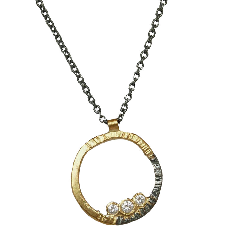 Mini Turning Aspen Necklace with Diamonds - 18k Gold, Oxidized Silver + Diamonds