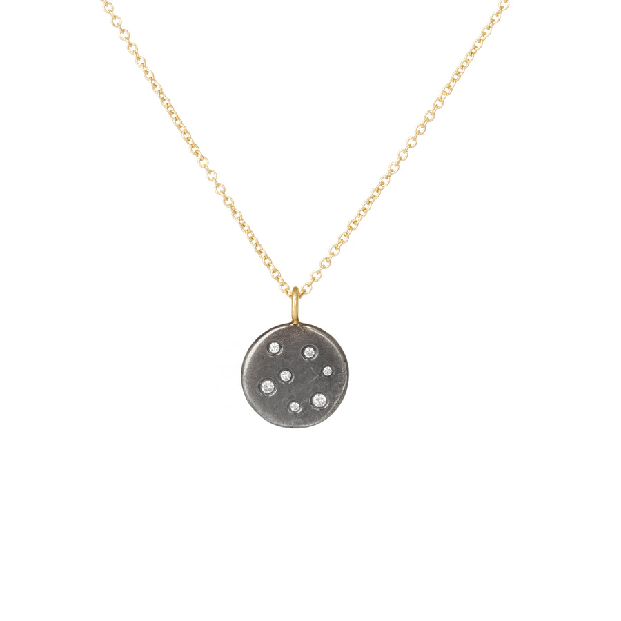 Black + Gold Disc Necklace - 18ky, Oxidized Silver + VS Diamonds