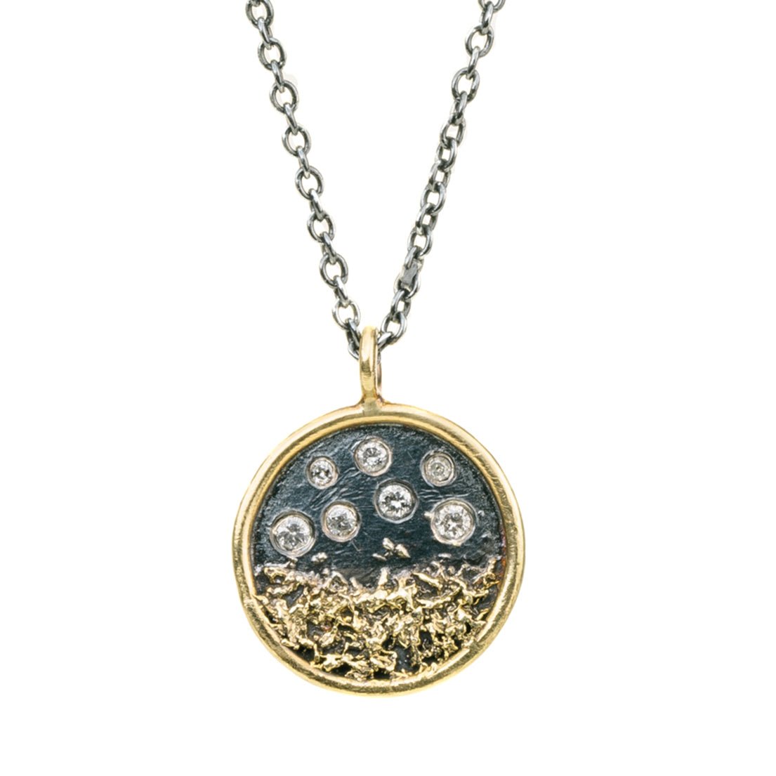Traveler’s Coin Necklace - 22k/18k Gold, Oxidized Silver and Salt + Pepper Diamonds