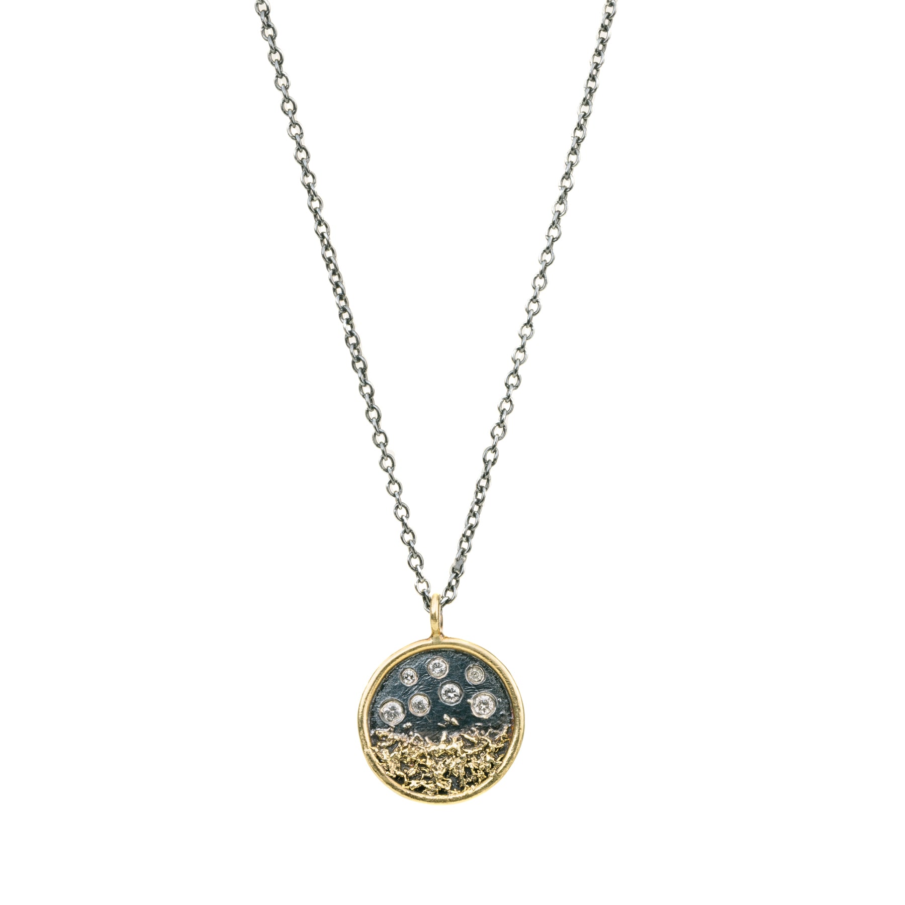 Traveler’s Coin Necklace - 22k/18k Gold, Oxidized Silver and Salt + Pepper Diamonds