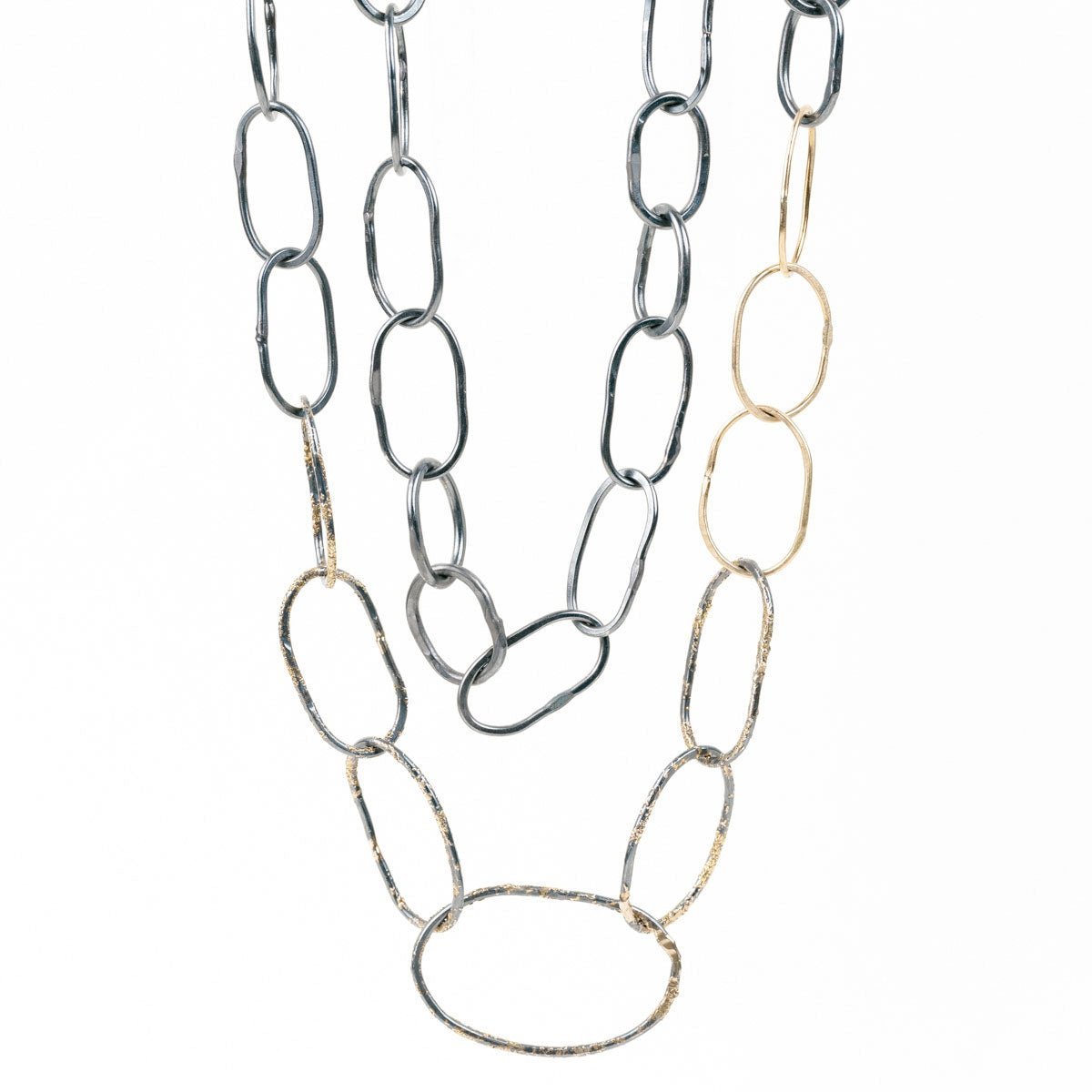 Organic Chain Link Necklace - 22k/18k/14k Gold + Oxidized Silver - KMJ Kate Maller Jewelry Jewelry - Necklaces