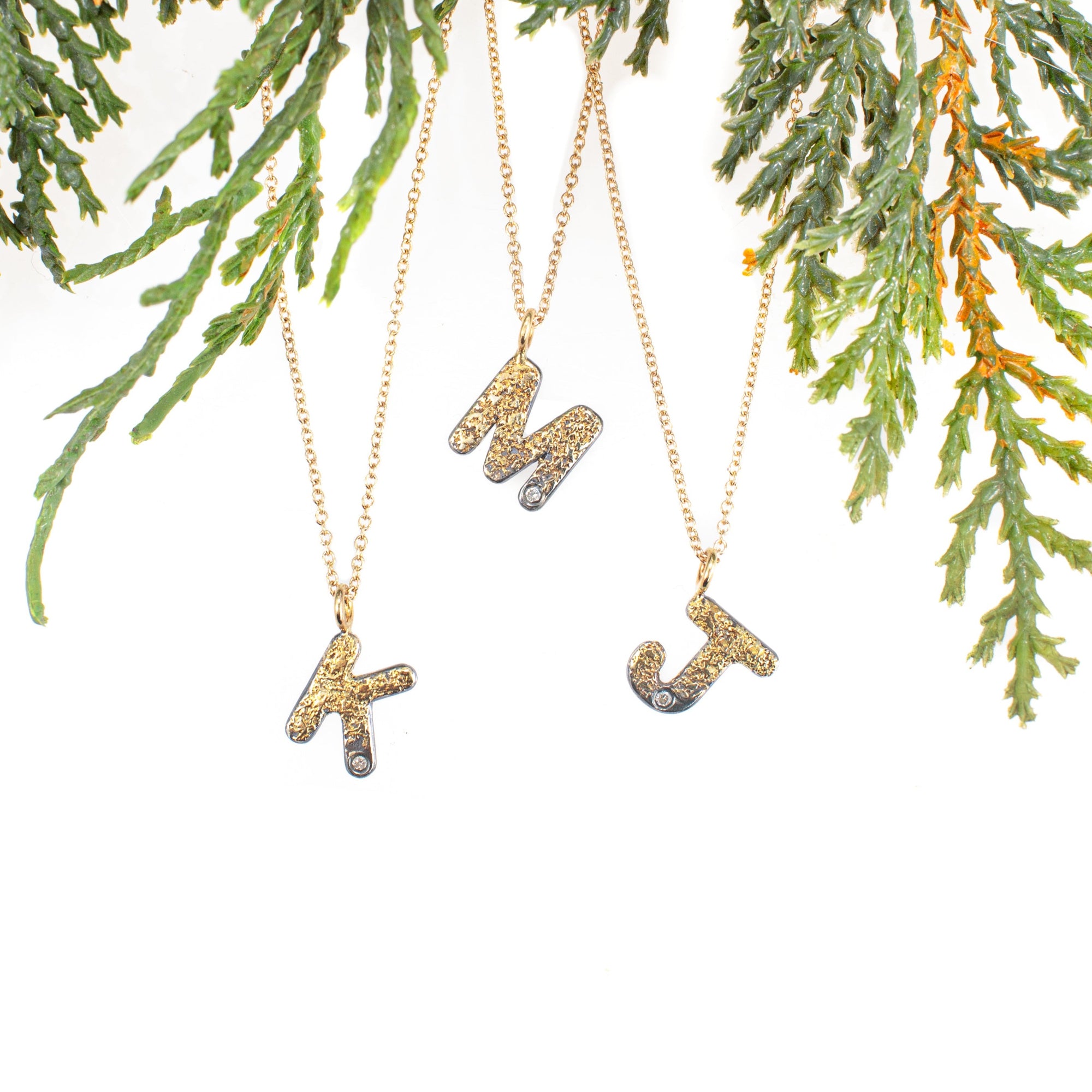 Alphabet Necklace 2.0 on 14ky Gold Chain - 22ky, 18ky, Oxidized Silver + VS Diamond