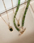 Green Tourmaline Natural Gemstone Boulder Toggle Necklace - 18k Gold + Green Tourmaline