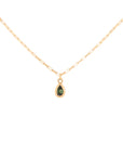 'Boulder' Pear Gemstone Pendant on Elongated Box Chain - Green Tourmaline / 14k & 18k Yellow Gold