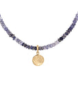 Natural Gemstone Hammered Disc Necklace - Iolite / 18k Yellow Gold