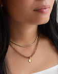 Natural Gemstone Hammered Disc Necklace - Iolite / 18k Yellow Gold