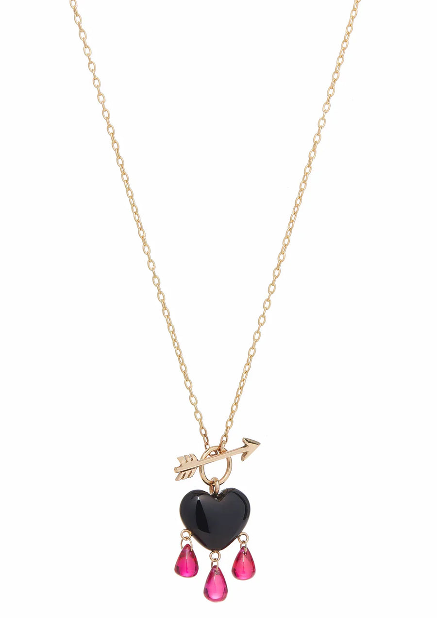 Bleeding Heart Necklace - 14k Gold + Onyx + Ruby