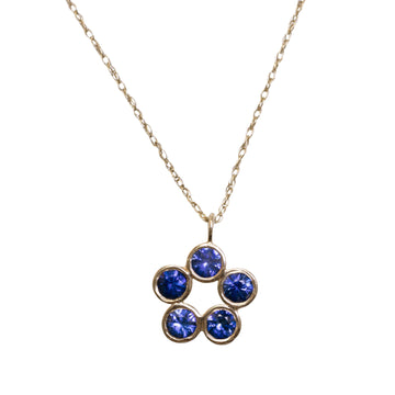 Faceted Blue Sapphire Daisy Necklace - 14k Gold