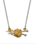 Knitting Needles and Wool Inline Necklace - 22k Gold over Sterling Silver