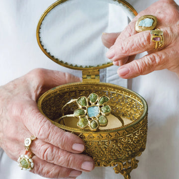 Perennial Cuff - Brass, Green Garnet + Aquamarine