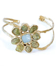 Perennial Cuff - Brass, Green Garnet + Aquamarine