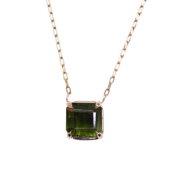 Dark Green Tourmaline Rock Candy Necklace - 14k Gold