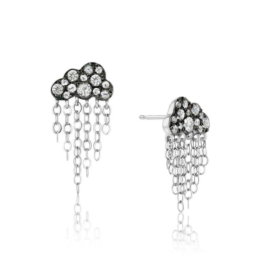 Petite Rain Cloud Earrings - 14k White Gold, Black Rhodium + White Sapphire Pavé