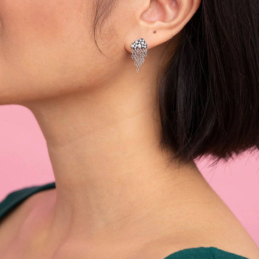 Petite Rain Cloud Earrings - 14k White Gold, Black Rhodium + White Sapphire Pavé