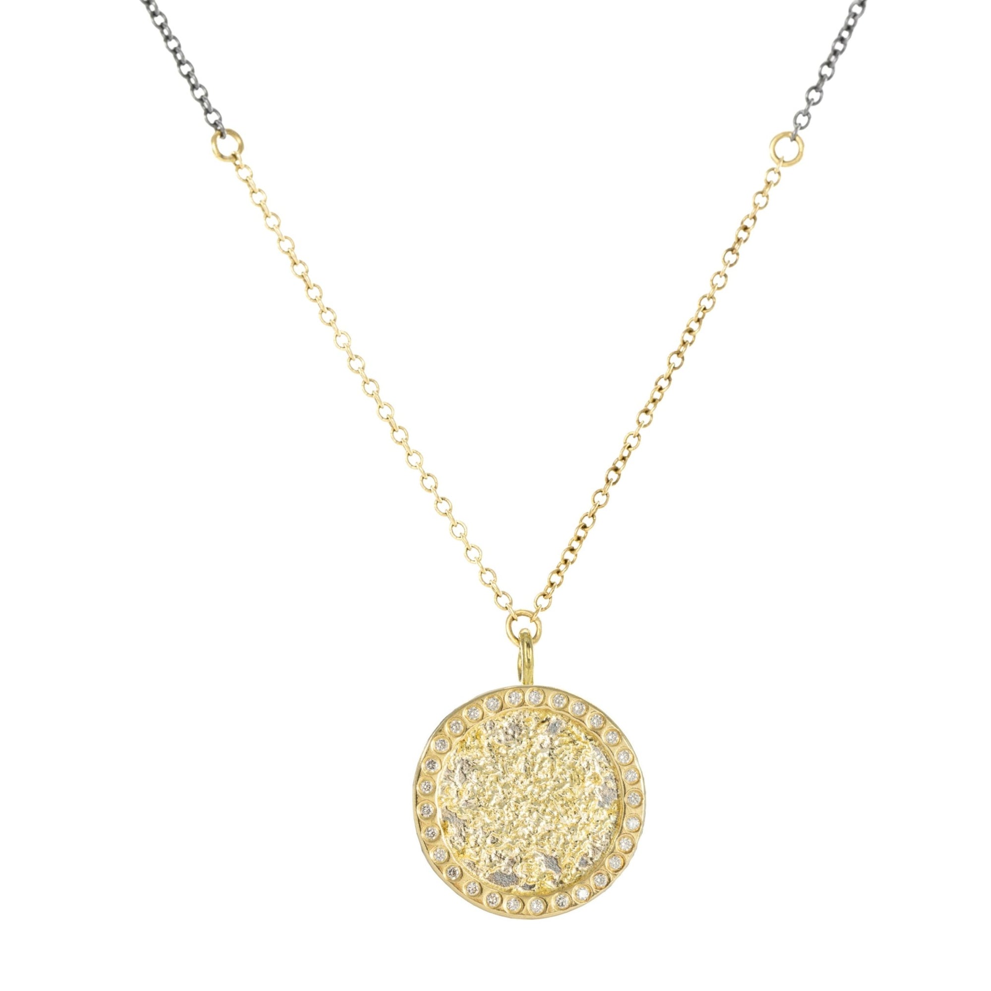 Petite Sol Burst Necklace on 14k Gold Chain - 22k/18k/14k Gold, Oxidized Silver + VS White Diamonds - KMJ Kate Maller Jewelry Jewelry - Necklaces