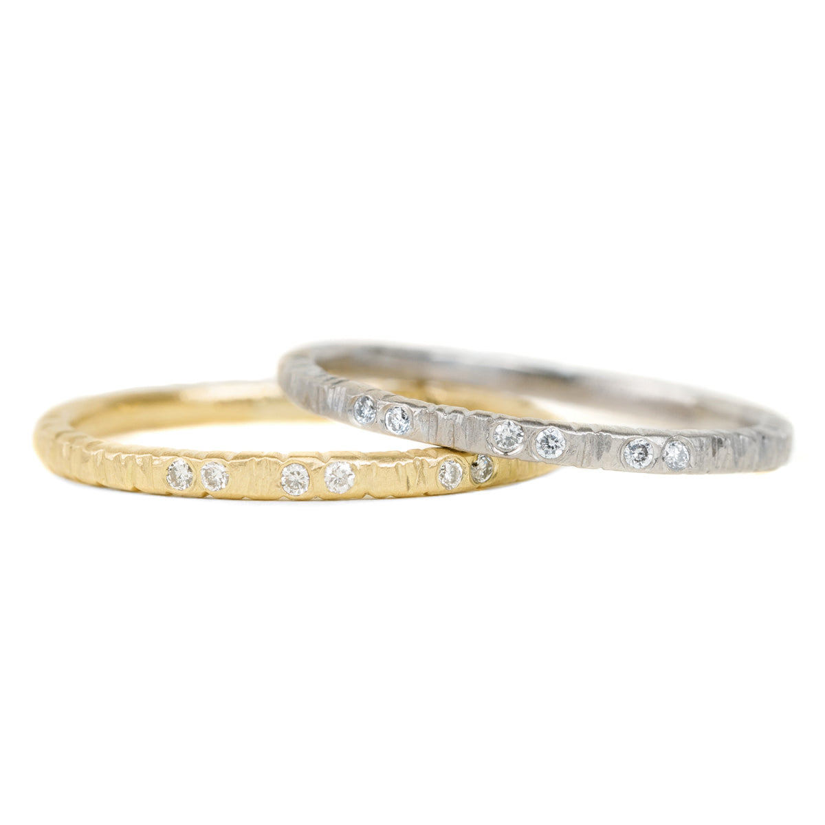 Aspen Wedding Stackers with Diamonds - 18ky Gold, 14kpw Gold + VS Diamonds